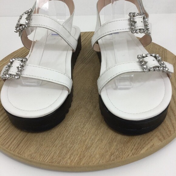 Schutz Womens Ruth Leather Crystal Buckle Platform Strappy Sandals White 8.5B - Picture 9 of 16